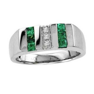 Mens Square Cut Simulated Emerald and Diamond Accent Comfort Fit