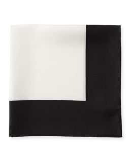 Solid Silk Pocket Square, White/Black