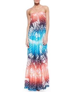 Womens Annie Strappy Printed Maxi Dress, Coral/Multicolor   Diane von
