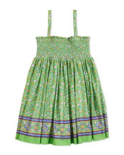 Batiste Smocked Floral Print Dress, Green, Girls 4 6X   Ralph Lauren
