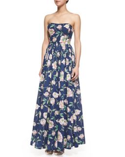 Womens Spring Bloom Strapless Floral Print Maxi Dress, Prince Blue   French