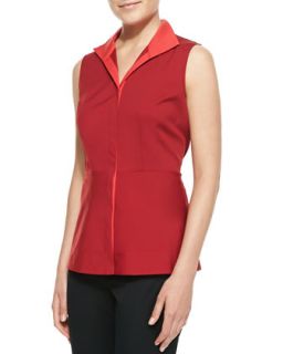 Womens Stretch Cotton Sleeveless Blouse With Contrast Collar, Snapdragon  