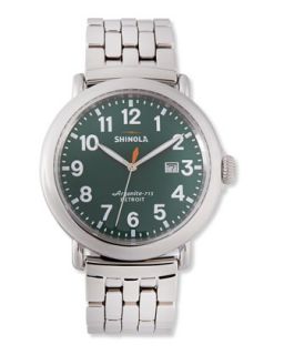 47mm Runwell Mens Watch with Date Window, Stainless Steel/Green Dial   Shinola