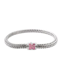 Batu Classic Chain Silver Extra Small Bracelet with Pink Spinel, Size M   John