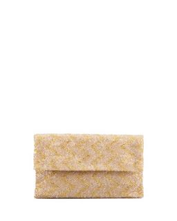 Chevron Beaded Flap Top Clutch Bag, Taupe/Gold   Moyna