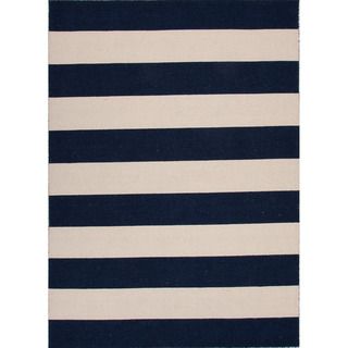 Handmade Flat Weave Stripe Pattern Blue Rug (8 X 10)
