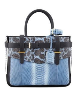 Python/Leather Boxer Tote Bag, Blue/Multi   Reed Krakoff