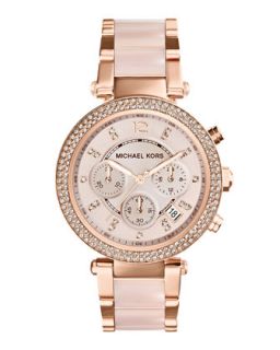 Mid Size Rose Golden Stainless Steel Parker Chronograph Glitz Watch   Michael