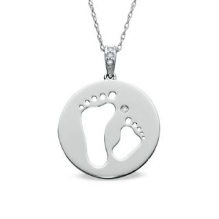 Tiny Toes™ Diamond Accent Two Feet Disc Pendant in 10K White Gold