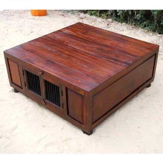 Wood Large Square Storage Trunk Cocktail Coffee Table  