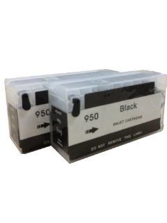 ND 2pk HP 950XL Black Refillable Ink Cartridges with Chips for HP Officejet Pro 8100, 8600, 251dw, 276dw Printers