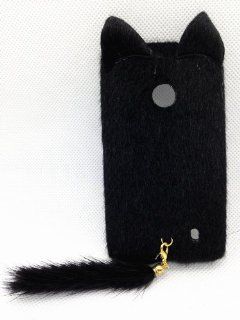 Black 3D Charming Smile Cat Classic Cute Lovely Special Party Plush Leopard Tail Ear Cat Case Cover For Nokia Lumia 521 (T Mobile) RM 917 Cell Phones & Accessories