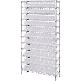 Quantum Storage Wire Shelving System with 77 Clear Bins — 12-Shelf Unit, 36in.W x 18in.D x 74in.H, Model# WR12-103CL  Single Side Bin Units