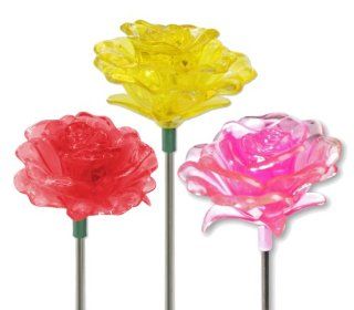 Exhart Solar Rose Flowers, Red, Pink and Yellow, 3 Pack (Discontinued by Manufacturer)  Outdoor Figurine Lights  Patio, Lawn & Garden