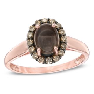 Oval Smoky Quartz and 1/4 CT. T.W. Enhanced Champagne Diamond Ring in