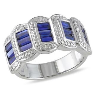 Baguette Lab Created Sapphire Buckle Ring in Sterling Silver   Zales