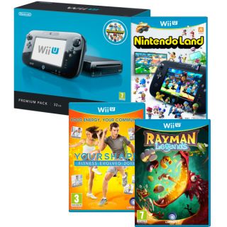 Wii U Console 32GB Nintendo Land Premium Bundle (Includes Rayman Legends and Your Shape Fitness Evolved 2013)      Games Consoles