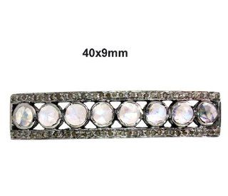 925 Sterling Silver 2.11 Ct Moonstone Diamond Pave Designer Vintage Spacer Bar Findings Handmade Jewelry Link Charm Bracelets Jewelry
