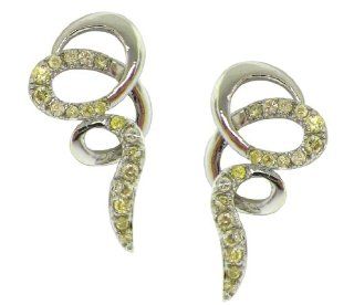 Sterling Silver 925 Canary Yellow CZ Swirl Dangle Earrings Jewelry