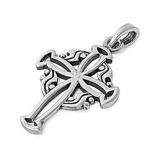 Celtic Abstarction Cross Pendant Sterling Silver 925 Jewelry