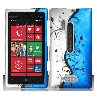 Nokia Lumia 928 (AT&T) Blue/Silver Vines Design Snap On Hard Case Protector Cover + Free Mini Stylus Pen + Free Animal Rubber Band Bracelet Cell Phones & Accessories