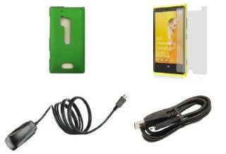 Nokia Lumia 928   Premium Accessory Kit   Green Hard Shell Case + ATOM LED Keychain Light + Screen Protector + Micro USB Cable + Wall Charger Cell Phones & Accessories