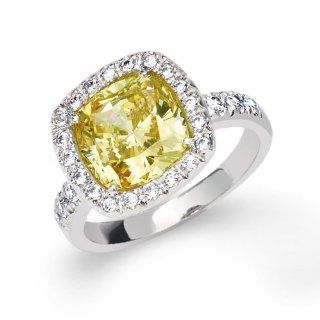 Bling Jewelry Canary Yellow CZ Cushion Cut 925 Sterling 3ct Engagement Ring Jewelry
