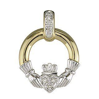 14k Yellow Gold and Diamond Claddagh Necklace Irish Made Pendant Necklaces Jewelry
