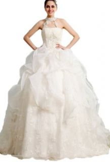 Crystal Dresses Women's A line Sleeveless Floor length Chapel Ruffles Wedding Dress