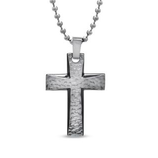 Mens Hammered Cross Pendant in Black Ion Plated Stainless Steel