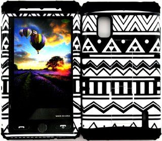 AT&T LG Optimus G E970 Hybrid 2 in 1 Black and White Aztec Tribal Plastic Snap On + Black Silicone Kickstand Cover Case Cell Phones & Accessories