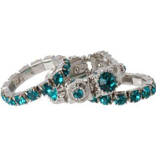 December Birthstone Blue Zircon Crystal Stacking Stretch Ring Trio Jewelry