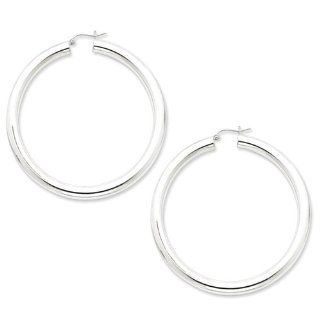 Sterling Silver Rhodium plated 5.00mm Polished Hoop Earrings, Best Quality Free Gift Box Satisfaction Guaranteed Jewelry