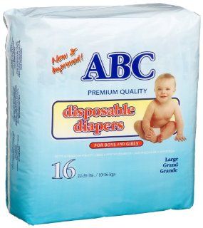 A.B.C. Diapers Large Diapers (22 35 Lbs), 16 Count (Pack of 12) Health & Personal Care