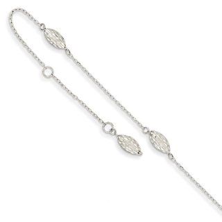 14k White Gold Puffed Rice Bead Anklet, Best Quality Free Gift Box Satisfaction Guaranteed Jewelry