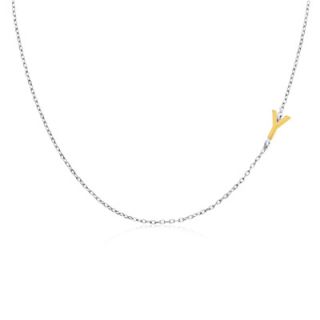 Offset Letter Y Initial Necklace in Sterling Silver and 14K Gold