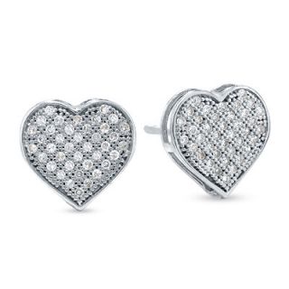 CT. T.W. Diamond Micro Pavé Heart Stud Earrings in 10K White Gold