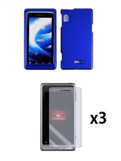 Motorola Droid 2 A955 Combo Pack   Blue Hard Rubberized Case and 3 Screen Protectors Cell Phones & Accessories