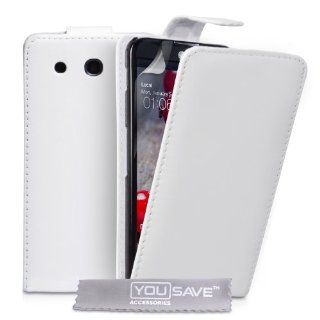 LG Optimus G Pro Case White PU Leather Flip Cover Cell Phones & Accessories