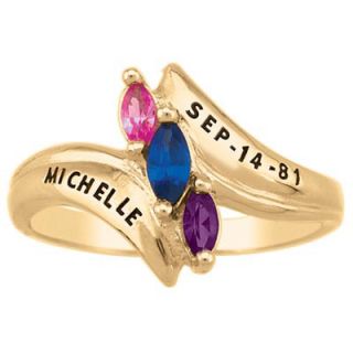 Daughters Marquise Birthstone Ring in 14K White or Yellow Gold (3