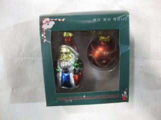 Ho Ho Ho Set Of Glass Santa Claus & Red Ball Ornaments (Two In A Series Of Two). This Handpainted Blown Glass Ornament Is A Classic Looking Christmas Addition To Your Holiday Decorations. Numerous Additional Coordinating Styles, Colors And Shapes Are A