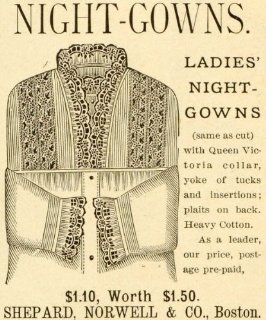 1891 Ad Ladies Queen Victoria Collar Night Gowns Shepard Norwell Fashion Pricing   Original Print Ad  