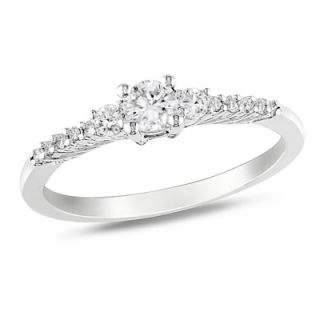 Lab Created White Sapphire and Diamond Accent Promise Ring in Sterling