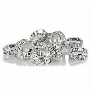 100 Pcs Swarovski Crystal Rondelle Spacer Bead Silver Plated 6mm Crystal White (001)