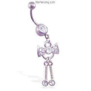 Navel ring with dangling jeweled bow and dangles Jewelry Products Jewelry