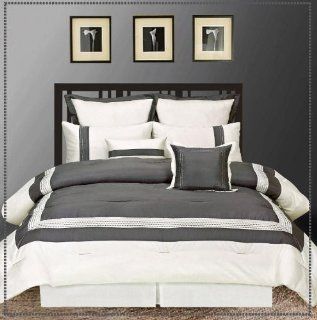 Artistic Linen Hotel Collection Ileana 8 Piece Reversible Embroidered Faux Silk Comforter Set, California King, Slate  