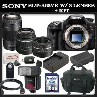 Sony a (alpha) SLT A65VK   Digital camera   SLR   24.3 Mpix   18 55mm f/3.5 5.6 DT   Sony AF D 75 300mm f/4.5 5.6 Lens   Sony 50mm f/1.8 DT AF Lens   SSE Package Wireless Remote, Replacement FM500H Battery, Rapid Travel Charger, 16GB SDHC Memory Card, Car