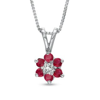 Ruby and Diamond Accent Flower Pendant in 14K White Gold   Zales