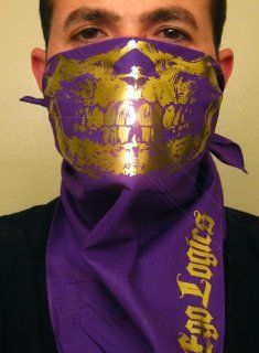 purple rain gold foil skull bandana face mask 22 x 22" Sports & Outdoors