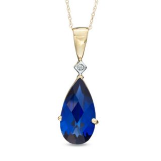 Pear Shaped Lab Created Blue Sapphire and Diamond Accent Pendant in
